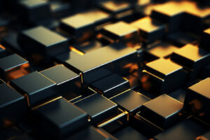 Technology black abstract field of cubes with soft lighting for internet background