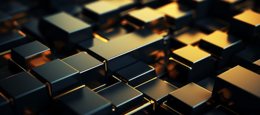 Technology black abstract field of cubes with soft lighting for internet background