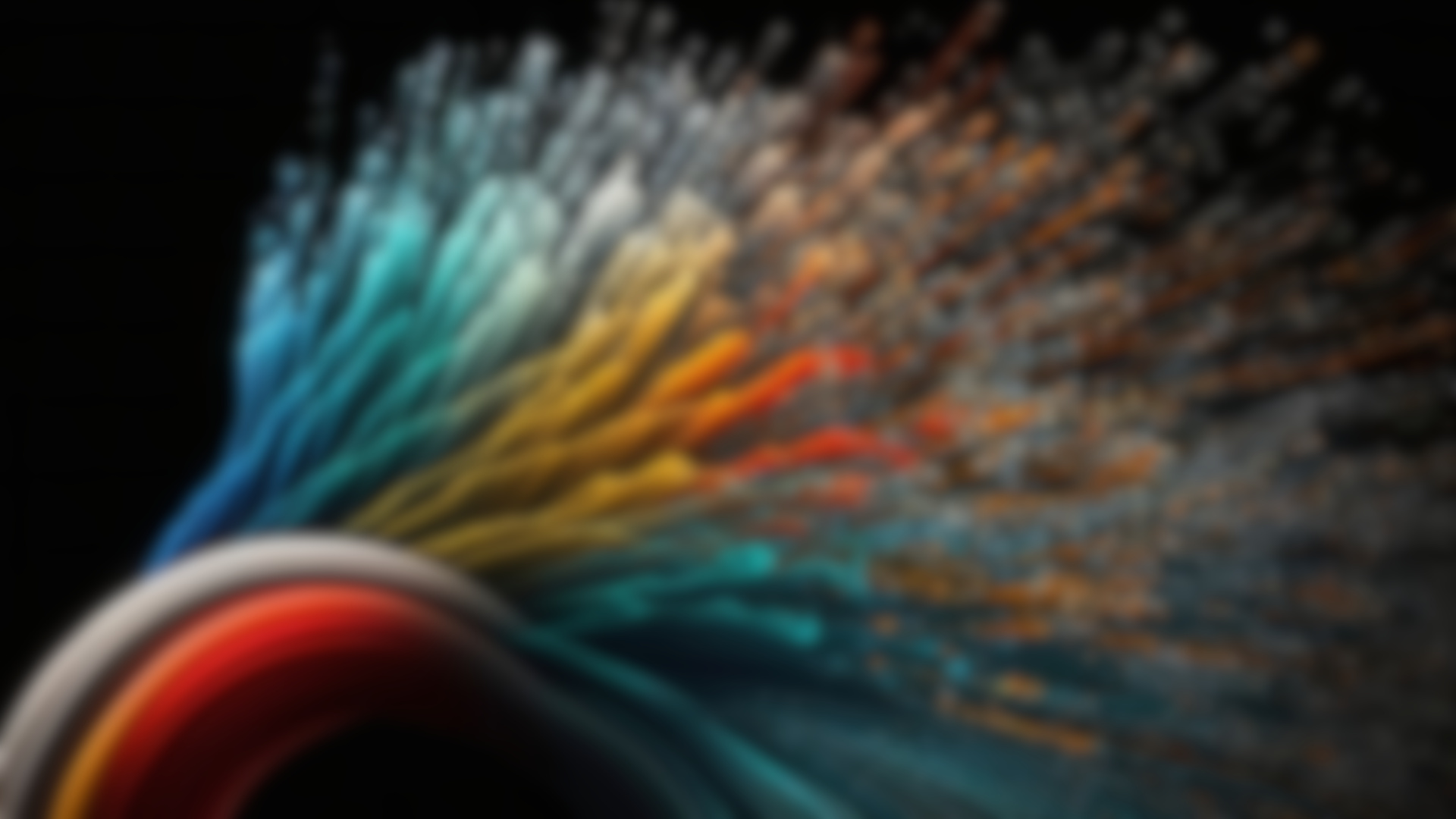 Optical fiber speed concept illustration, colorful lines cable close up high speed network data transfer. Generative AI